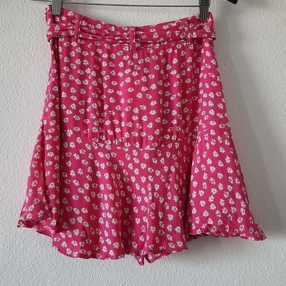 Zara Pink floral Belted Prairie Cottagecore Botanical Peasant Short Skirt skort - Picture 5 of 14